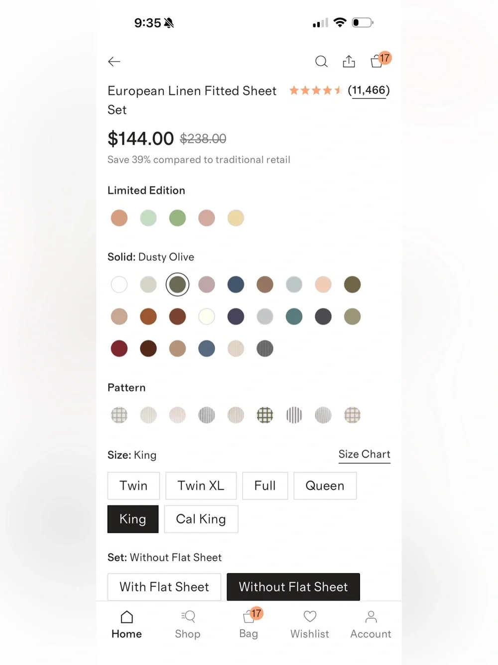 Quince Europe Linen King Fitted Sheet Set - Dusty Olive - Retail $144